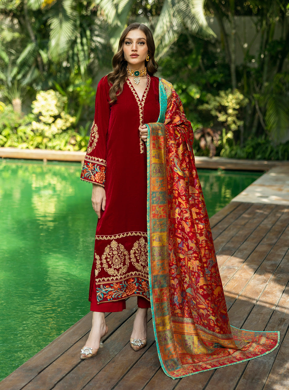 Zainab Chottani | Makhmal Luxe Pret | Ghermez by Zainab Chottani - Designer Dress - Type: Ladies Clothes - Available at Libayah - 100% Original