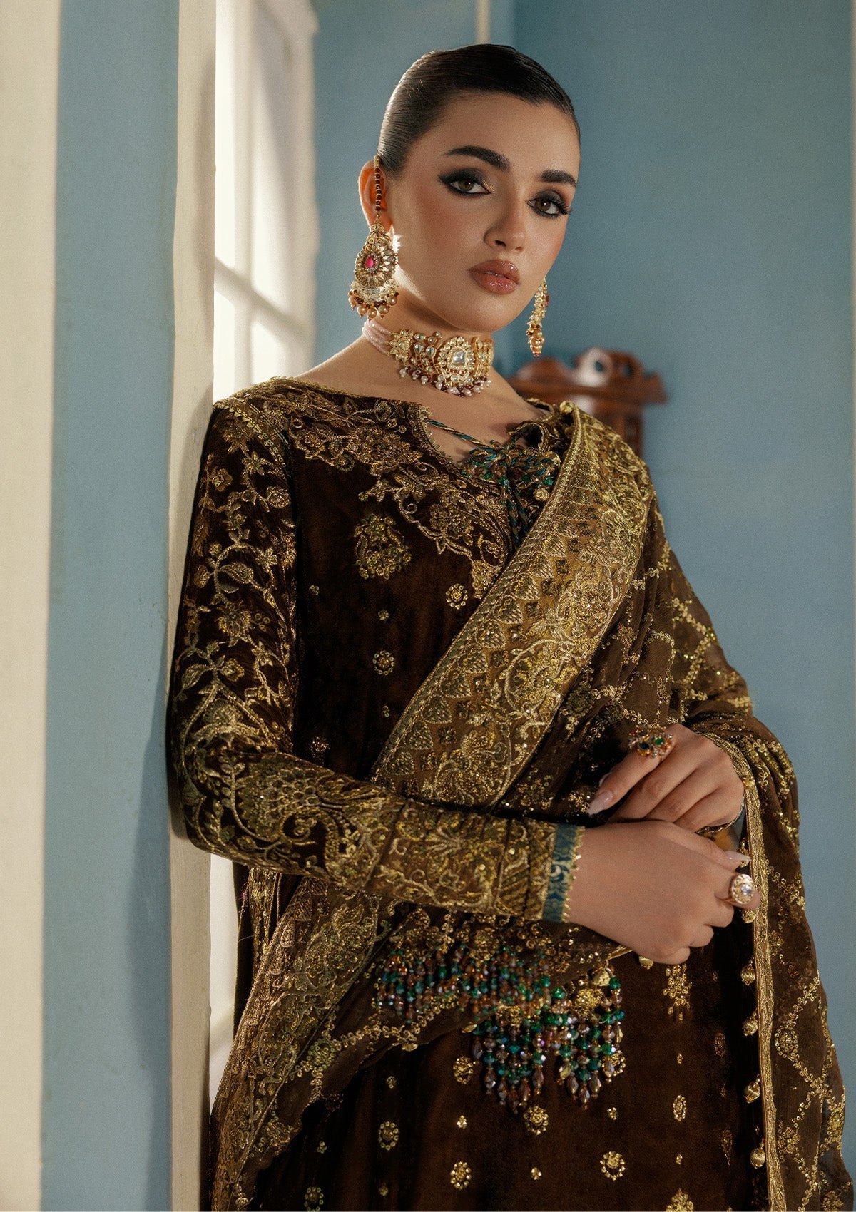 LOOK 01 – authentic Pakistani formal dress from the Aik Atelier Udaipur Velvet 25 collection for women in the UK.