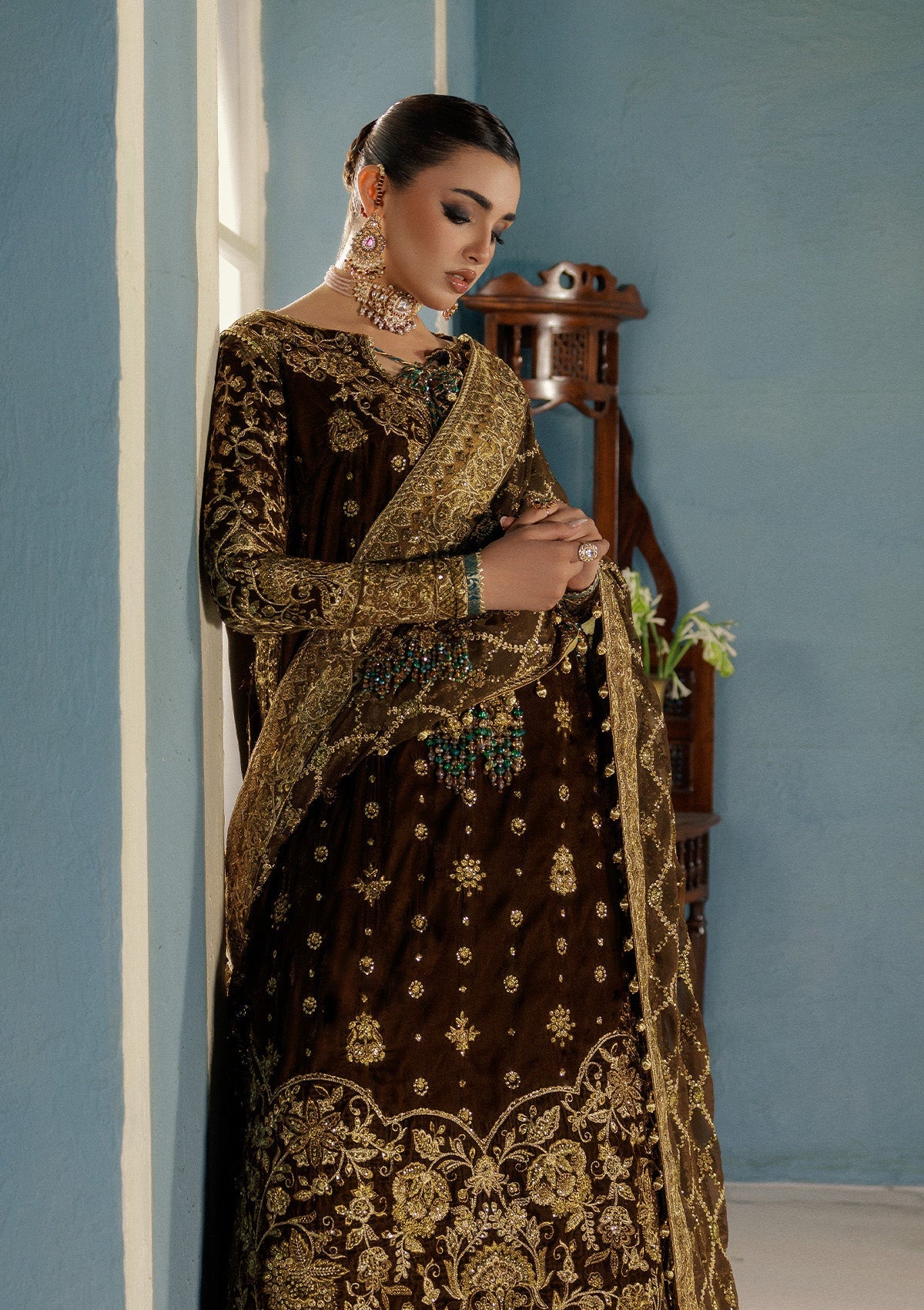 LOOK 01 – authentic Pakistani formal dress from the Aik Atelier Udaipur Velvet 25 collection for women in the UK.
