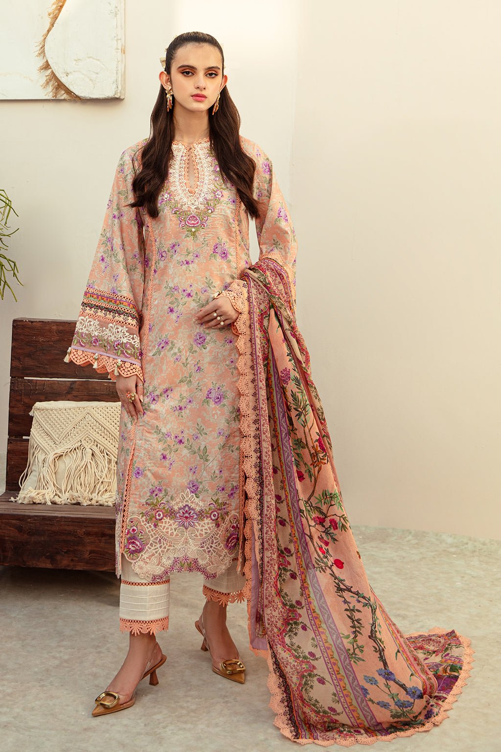 AJR Couture | Alif Affordable Lawn 24 | CORAL BLUSH by AJR Couture - Designer Dress - Type: Ladies Clothes - Available at Libayah - 100% Original