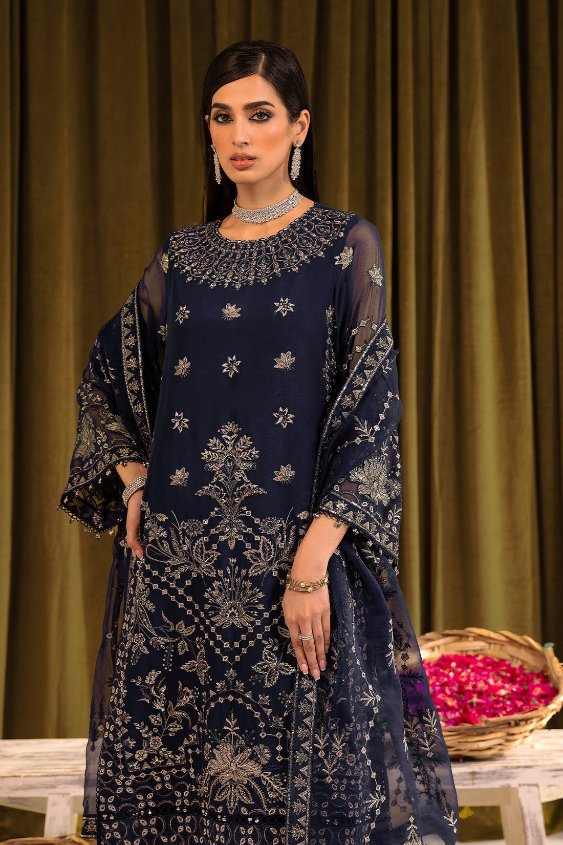 Alizeh | Formals Collection | Daim - V16D08 Embroidered Chiffon Blue by Alizeh - Designer Dress - Type: Ladies Clothes - Available at Libayah - 100% Original