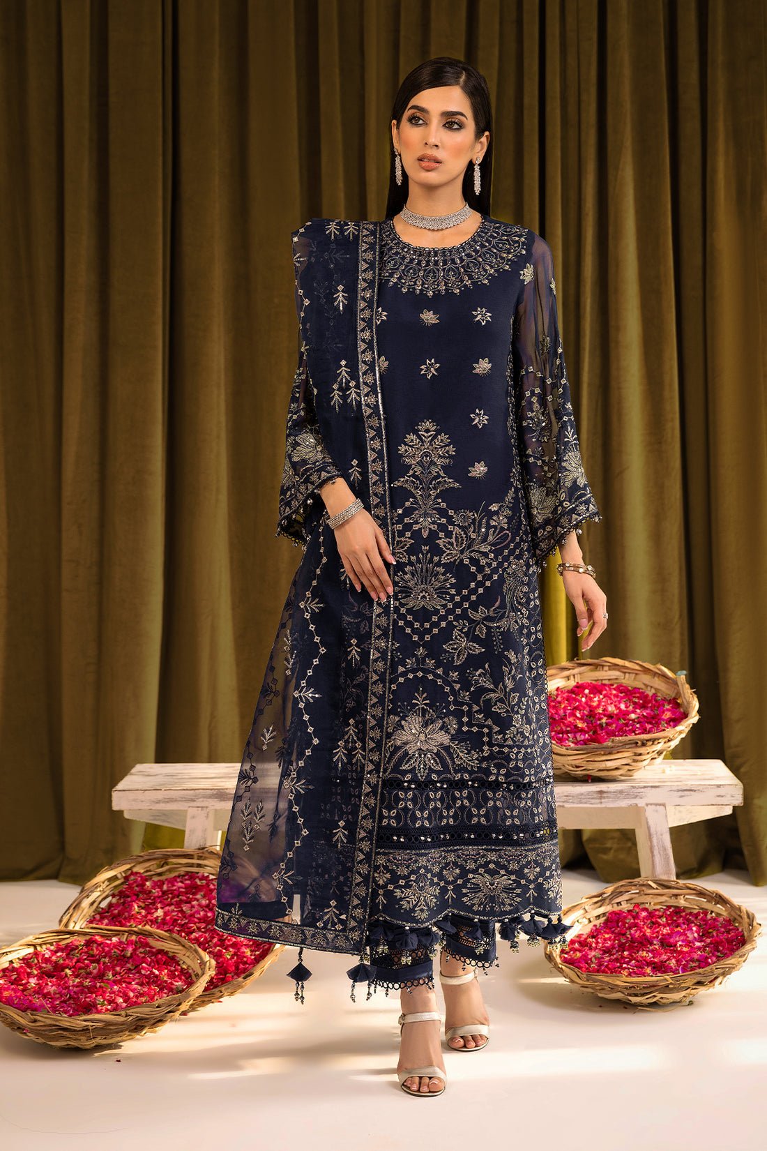 Alizeh | Formals Collection | Daim - V16D08 Embroidered Chiffon Blue by Alizeh - Designer Dress - Type: Ladies Clothes - Available at Libayah - 100% Original