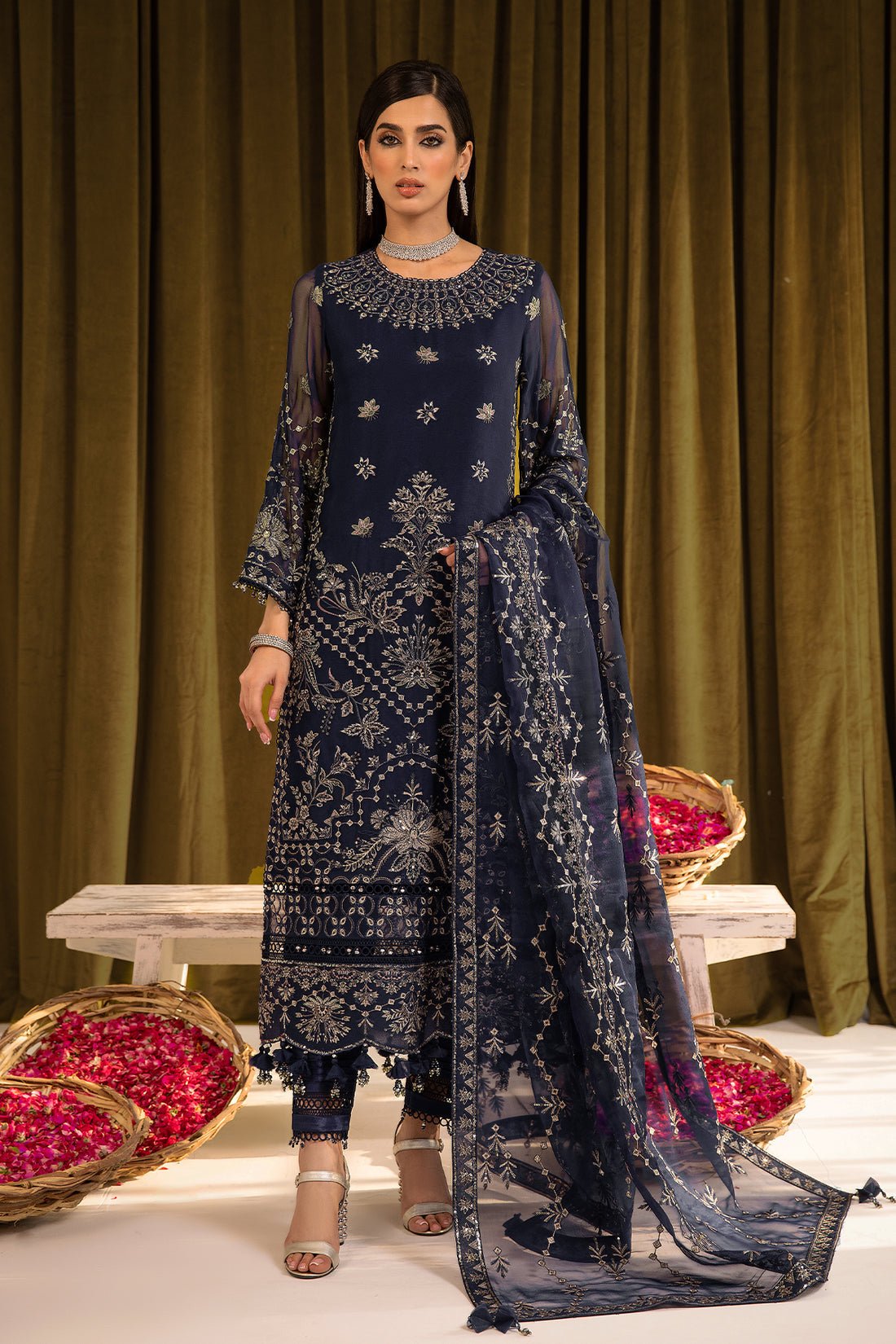 Alizeh | Formals Collection | Daim - V16D08 Embroidered Chiffon Blue by Alizeh - Designer Dress - Type: Ladies Clothes - Available at Libayah - 100% Original