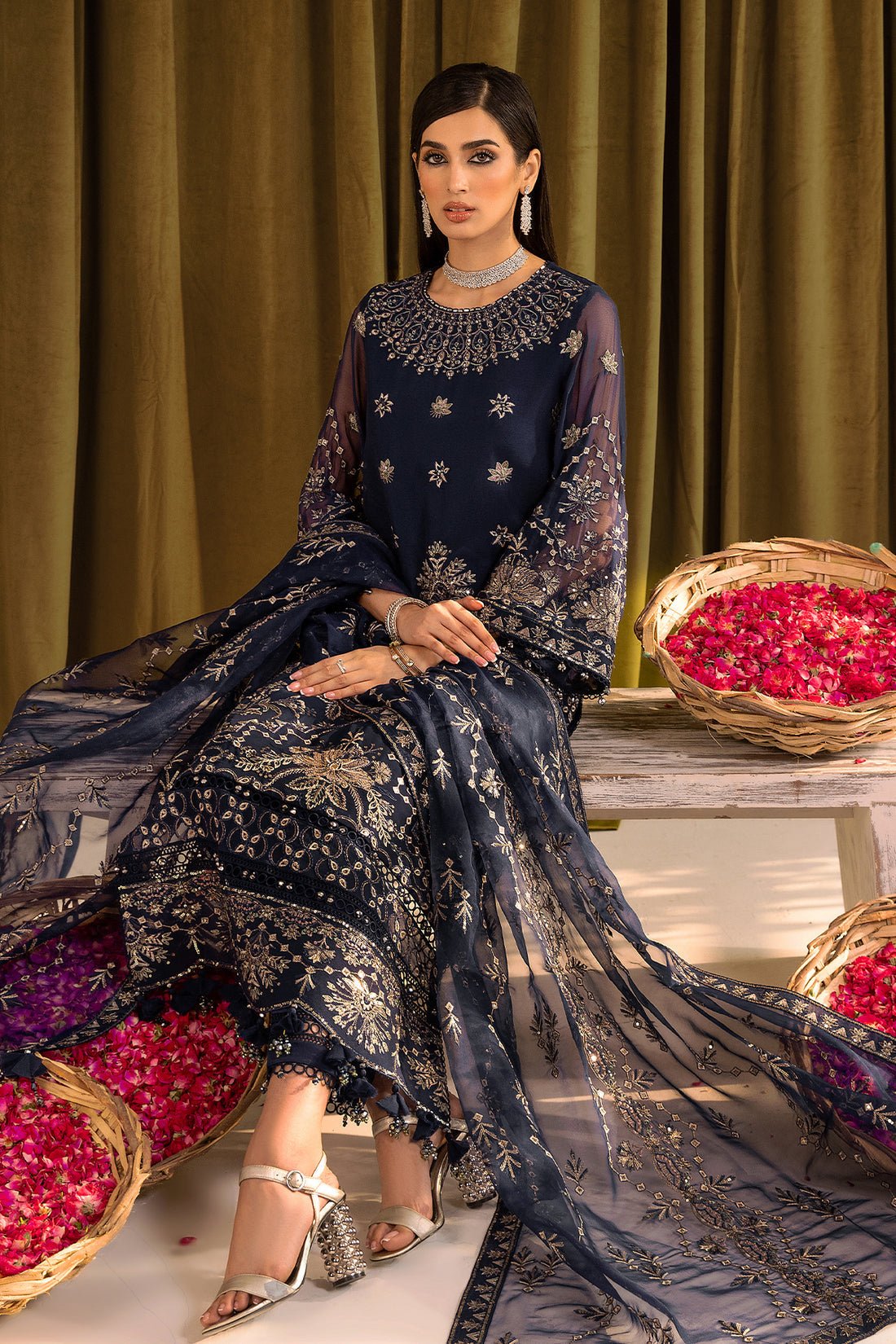 Alizeh | Formals Collection | Daim - V16D08 Embroidered Chiffon Blue by Alizeh - Designer Dress - Type: Ladies Clothes - Available at Libayah - 100% Original