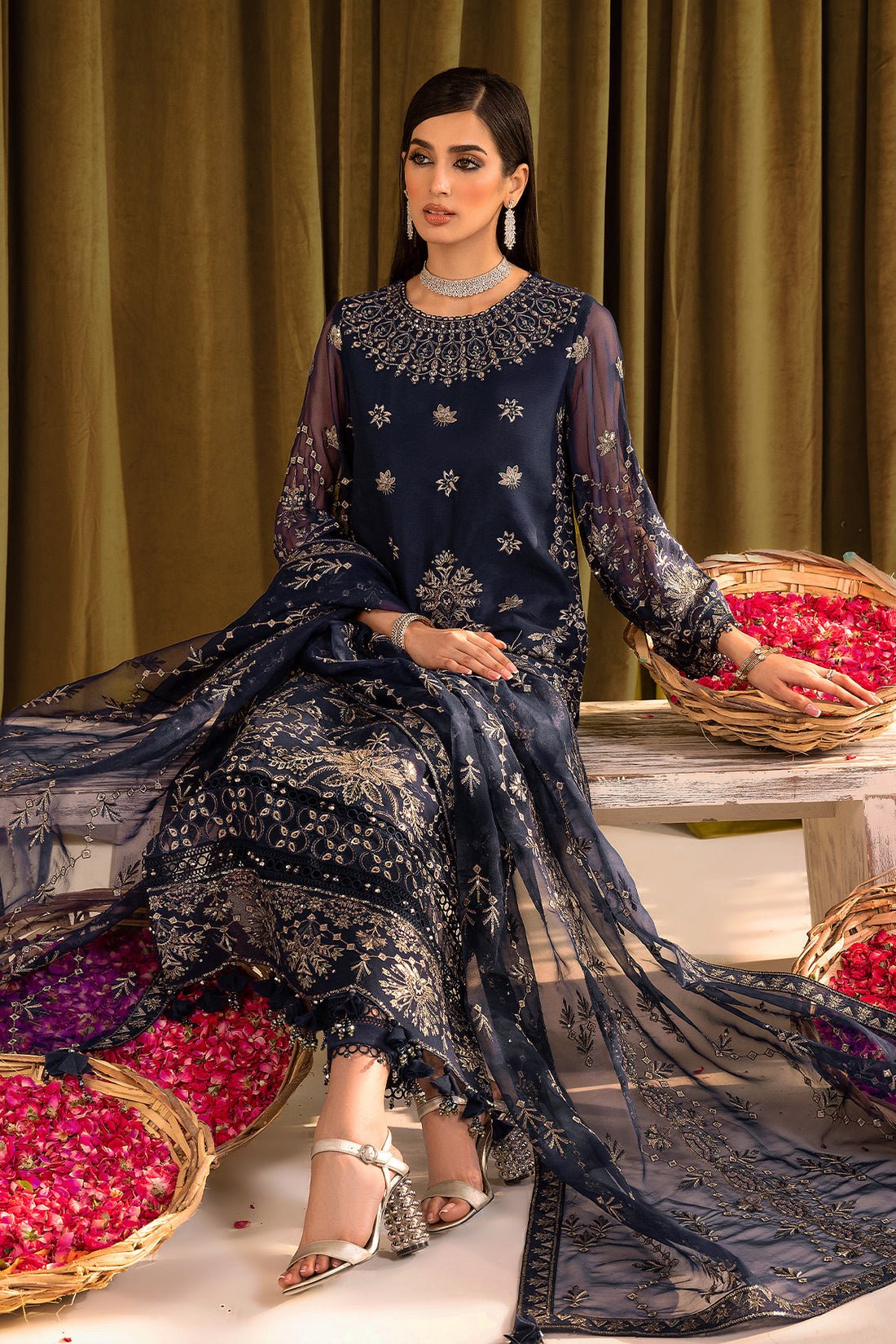 Alizeh | Formals Collection | Daim - V16D08 Embroidered Chiffon Blue by Alizeh - Designer Dress - Type: Ladies Clothes - Available at Libayah - 100% Original