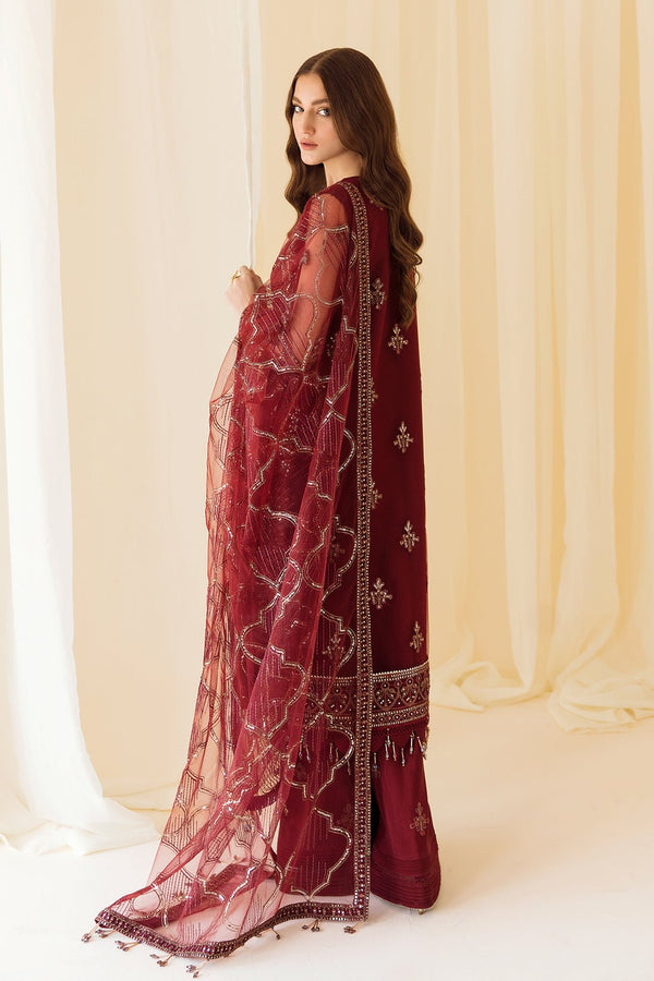 Alizeh | Formals Collection | Embroidered Net Maroon - V14D08 - Raya by Alizeh - Designer Dress - Type: Ladies Clothes - Available at Libayah - 100% Original