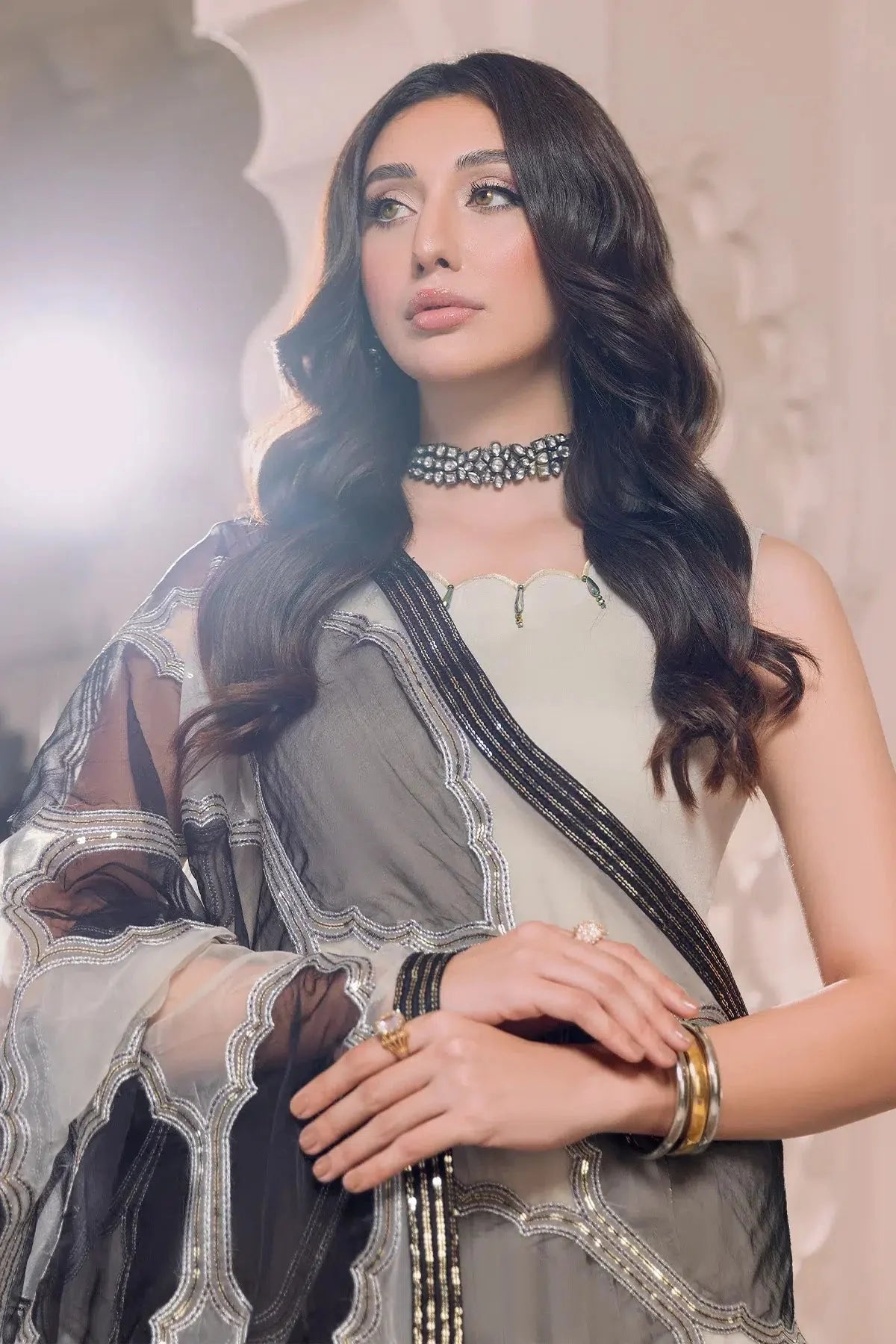 Alizeh | Formals Collection | Offwhite Black 4 piece - RTW1016 by Alizeh - Designer Dress - Type: Ladies Clothes - Available at Libayah - 100% Original