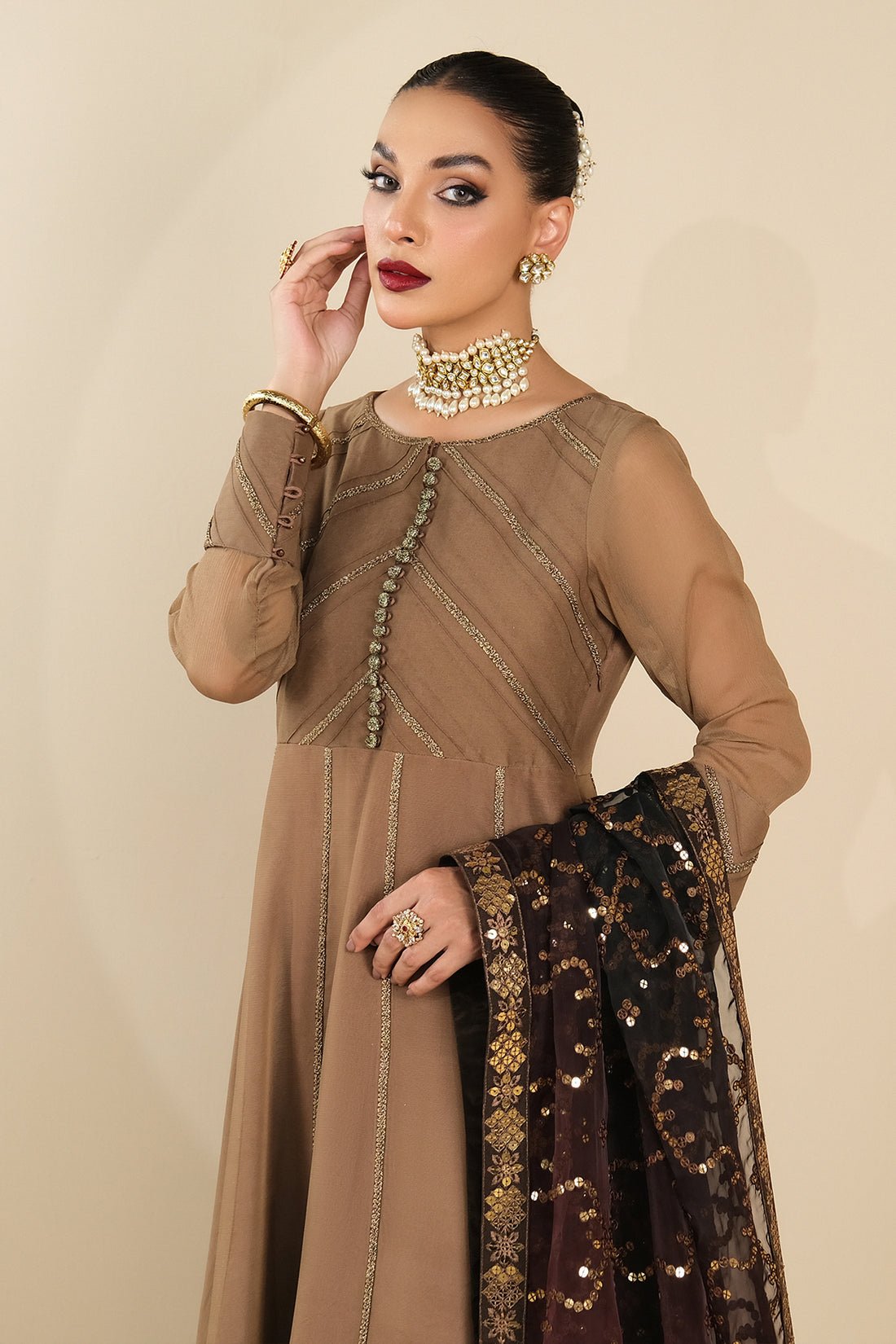 Alizeh | Formals Collection | Rose Beige Dress 3 piece - RTW1017 by Alizeh - Designer Dress - Type: Ladies Clothes - Available at Libayah - 100% Original