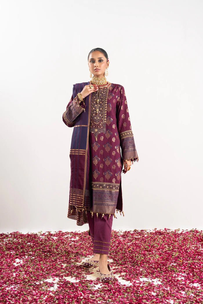 Alkaram | Festive Collection | FC-W-1A-23-3-Plum by Alkaram - Designer Dress - Type: Ladies Clothes - Available at Libayah - 100% Original