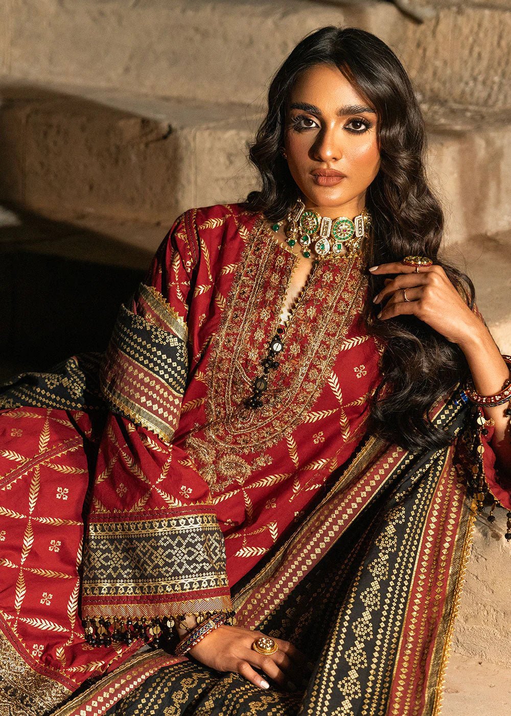 Alkaram | Spring Summer Festive 24 | Embroidered Cambric Red by Alkaram - Designer Dress - Type: Ladies Clothes - Available at Libayah - 100% Original