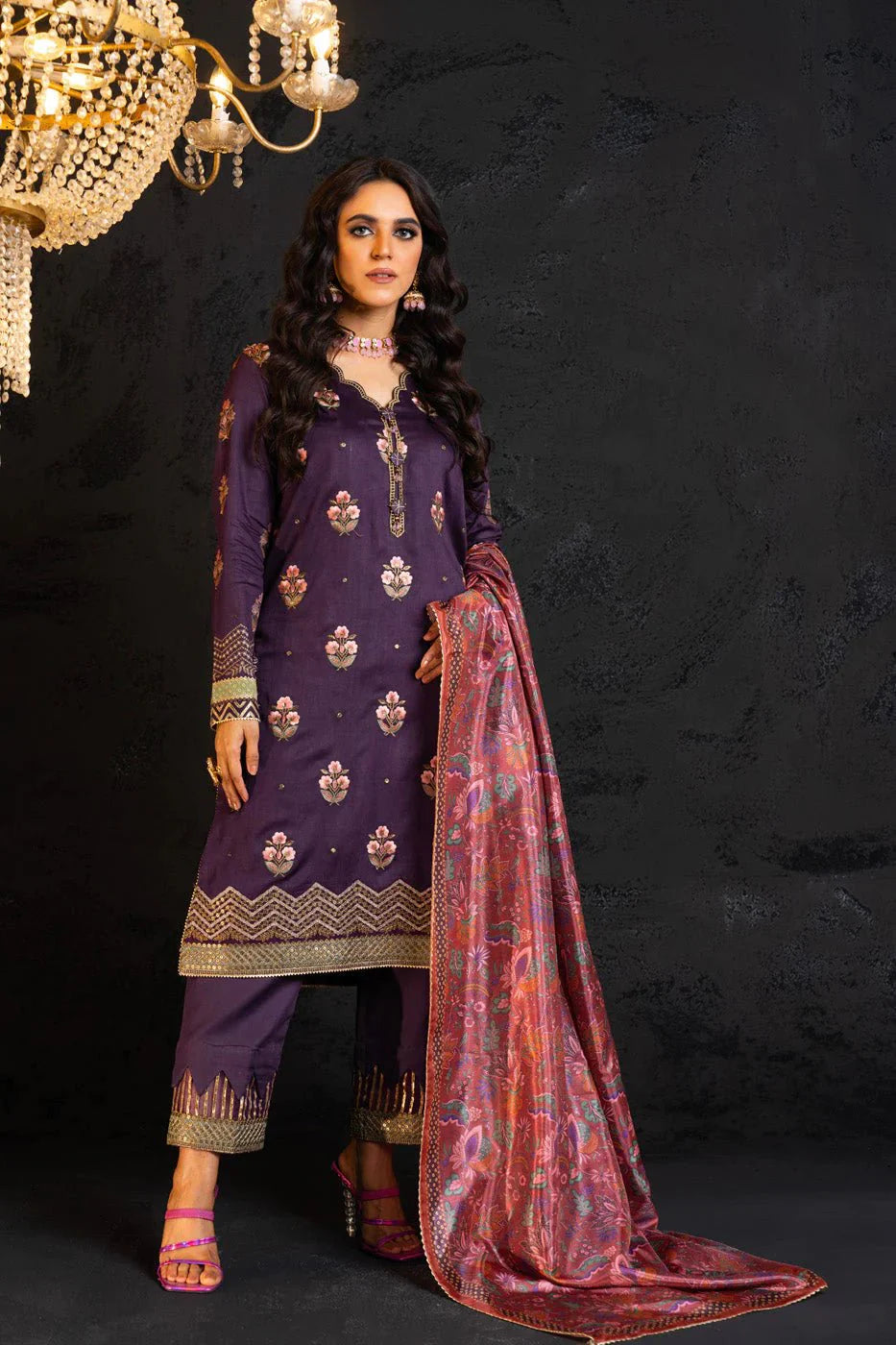Alkaram | Spring Summer Festive 24 | Embroidered Cotton Satin Purple by Alkaram - Designer Dress - Type: Ladies Clothes - Available at Libayah - 100% Original