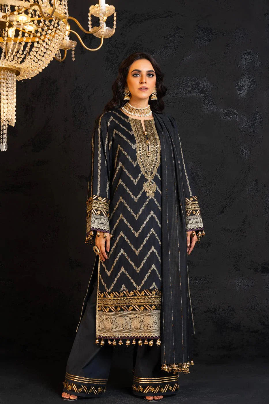 Alkaram | Spring Summer Festive 24 | Embroidered Dobby Black by Alkaram - Designer Dress - Type: Ladies Clothes - Available at Libayah - 100% Original