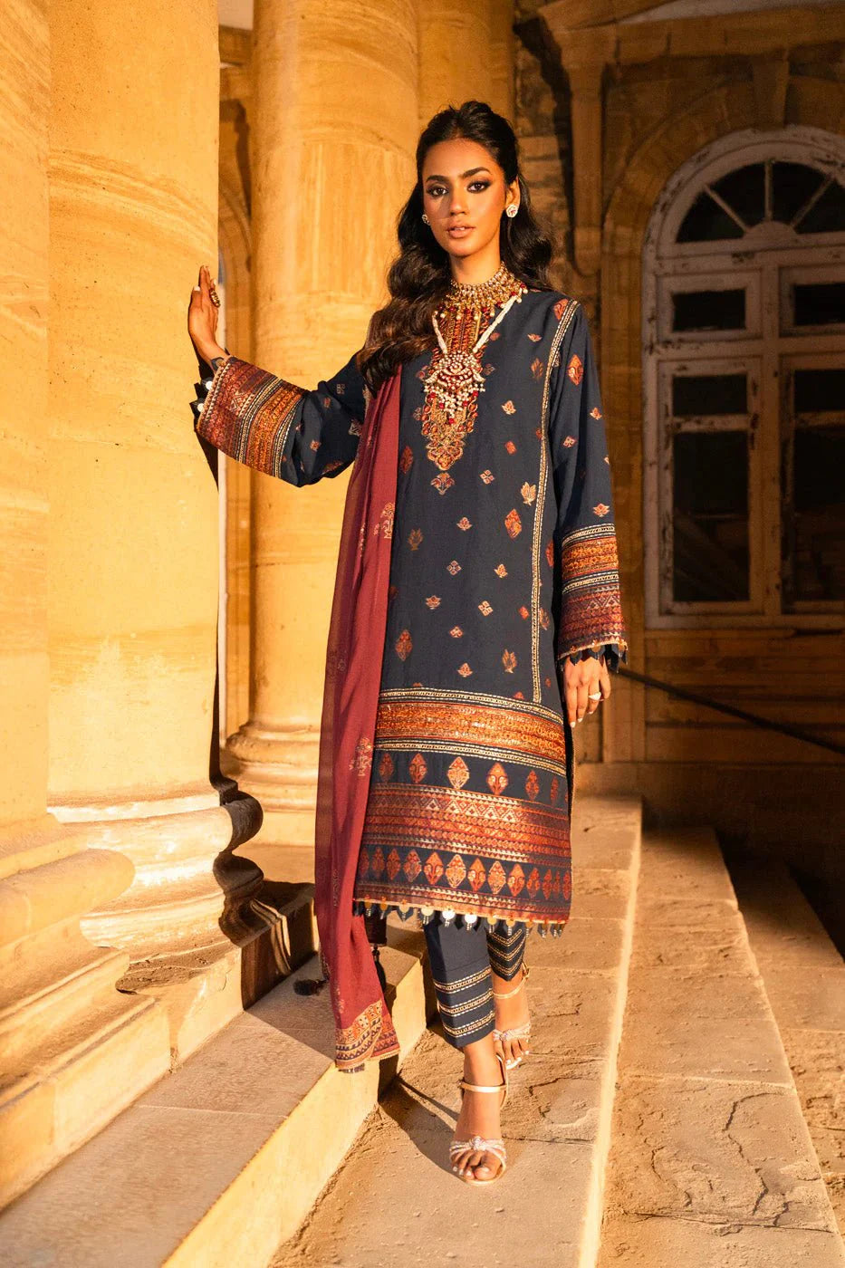 Alkaram | Spring Summer Festive 24 | Embroidered Dobby Dark Blue by Alkaram - Designer Dress - Type: Ladies Clothes - Available at Libayah - 100% Original