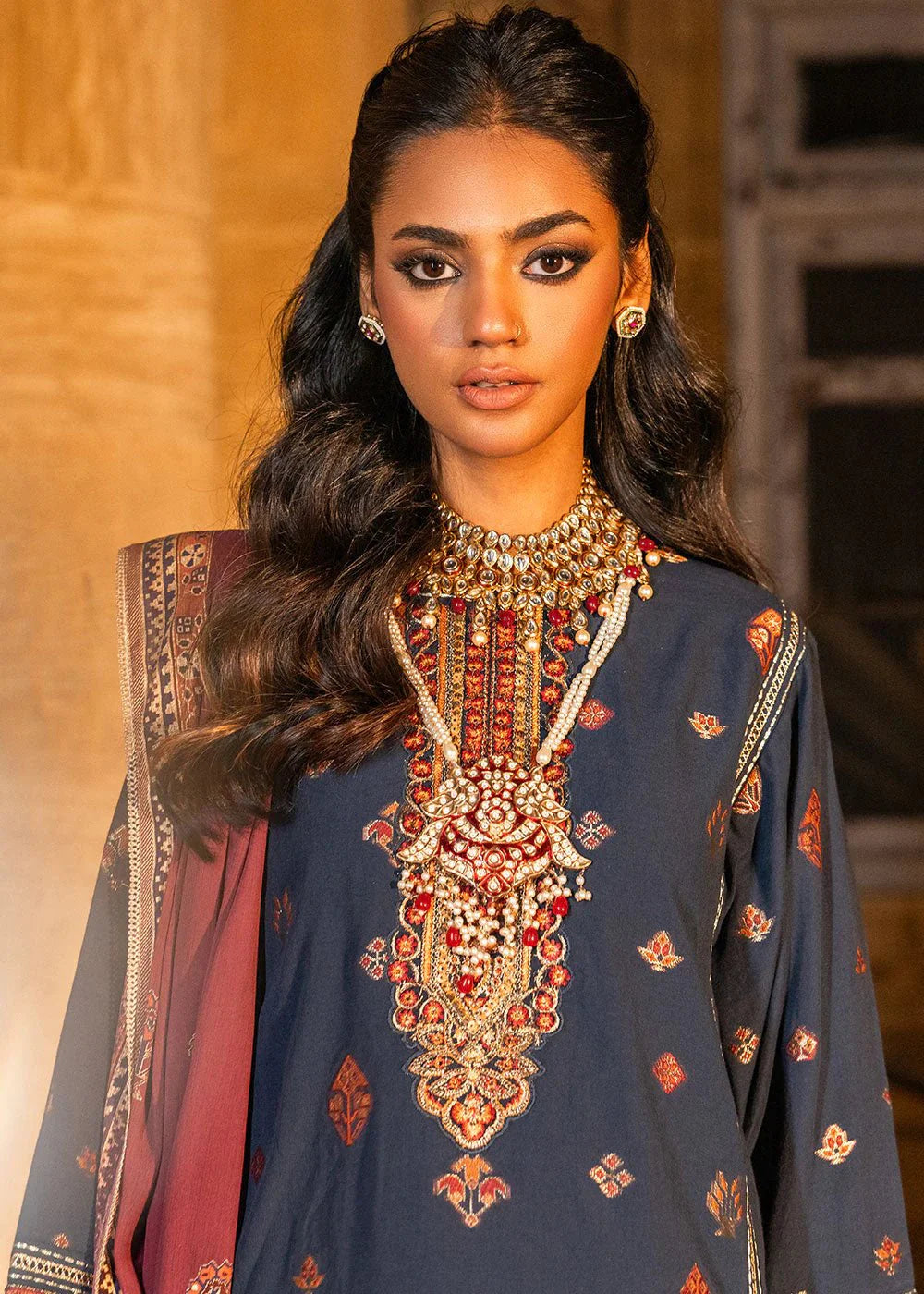 Alkaram | Spring Summer Festive 24 | Embroidered Dobby Dark Blue by Alkaram - Designer Dress - Type: Ladies Clothes - Available at Libayah - 100% Original
