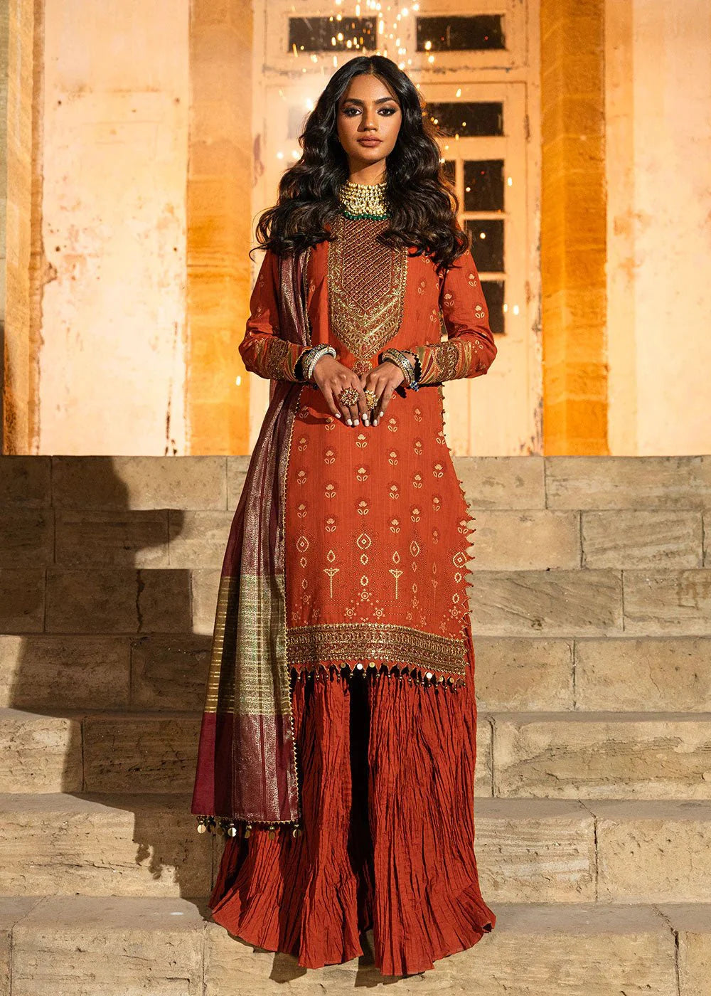 Alkaram | Spring Summer Festive 24 | Embroidered Two Way Slub Rust by Alkaram - Designer Dress - Type: Ladies Clothes - Available at Libayah - 100% Original