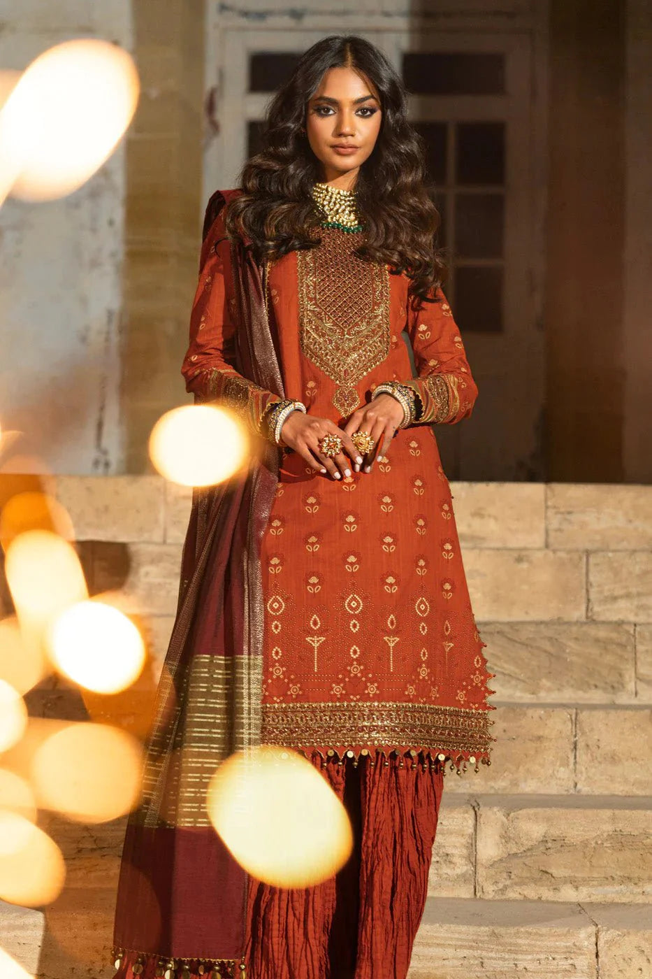 Alkaram | Spring Summer Festive 24 | Embroidered Two Way Slub Rust by Alkaram - Designer Dress - Type: Ladies Clothes - Available at Libayah - 100% Original