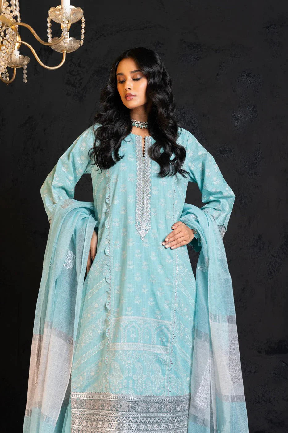 Alkaram | Spring Summer Festive 24 | Embroidered Two Way Slub Sky Blue by Alkaram - Designer Dress - Type: Ladies Clothes - Available at Libayah - 100% Original
