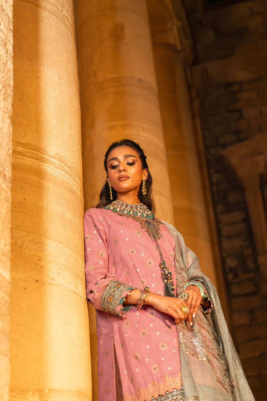 Alkaram | Spring Summer Festive 24 | Embroidered Two Way Slub Tea Pink by Alkaram - Designer Dress - Type: Ladies Clothes - Available at Libayah - 100% Original