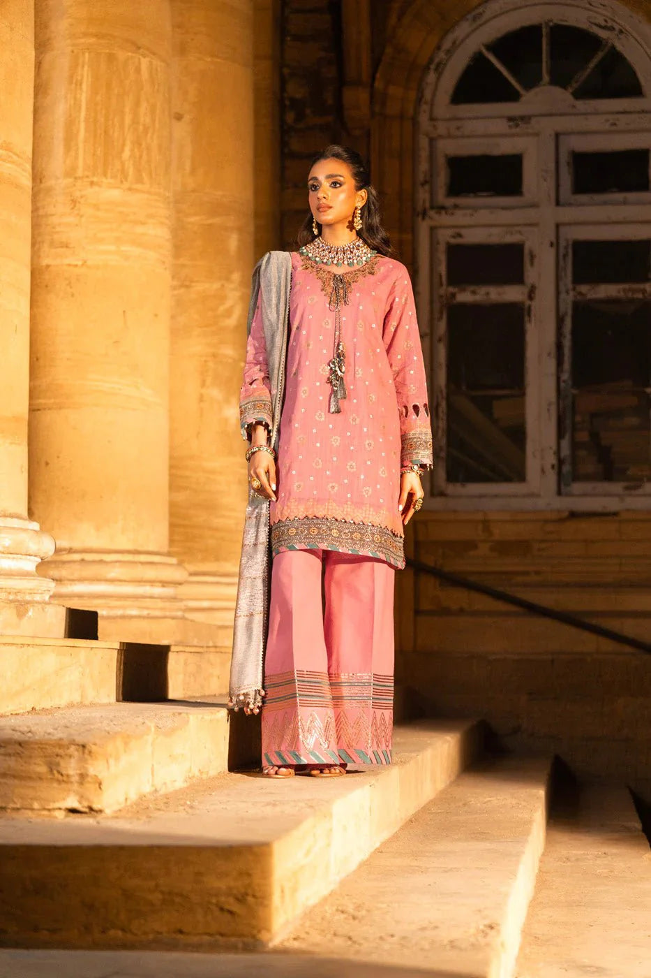 Alkaram | Spring Summer Festive 24 | Embroidered Two Way Slub Tea Pink by Alkaram - Designer Dress - Type: Ladies Clothes - Available at Libayah - 100% Original