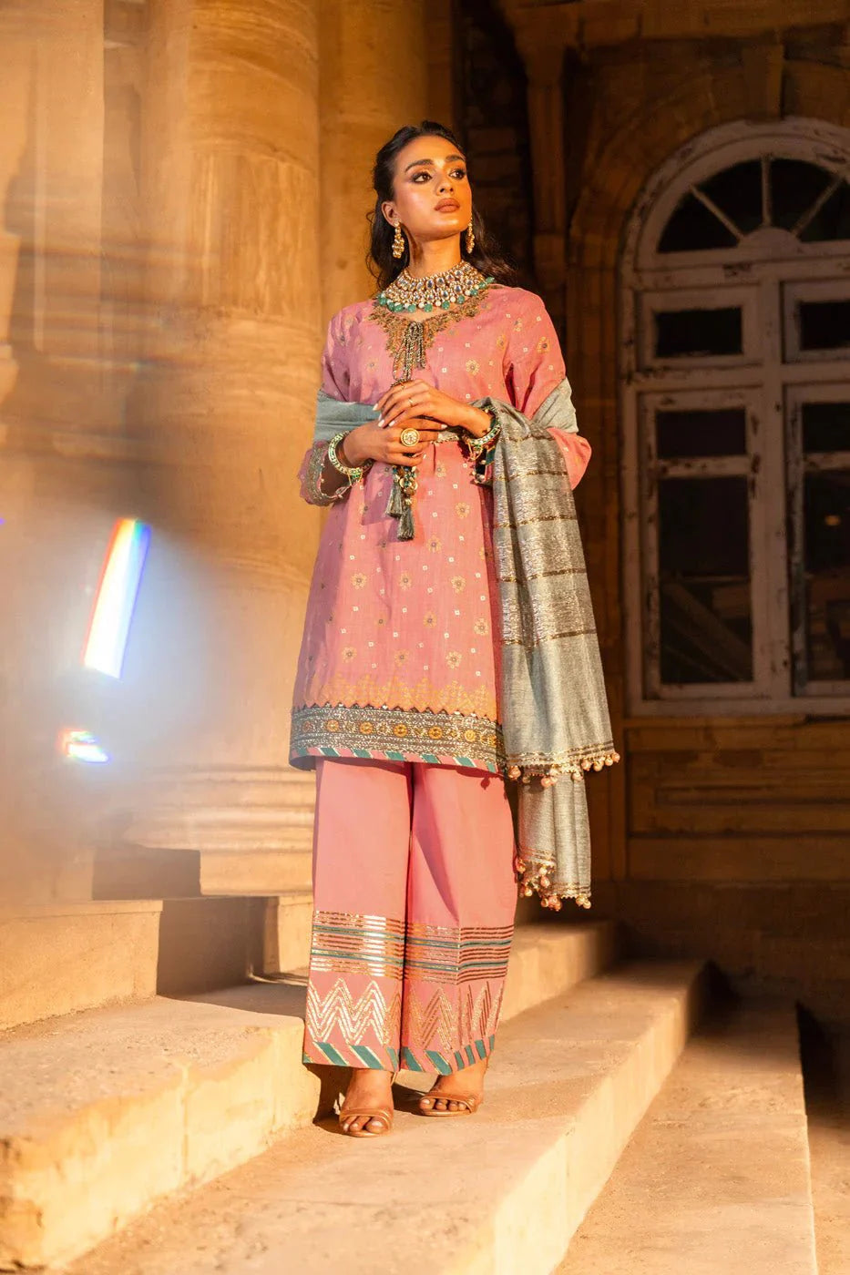 Alkaram | Spring Summer Festive 24 | Embroidered Two Way Slub Tea Pink by Alkaram - Designer Dress - Type: Ladies Clothes - Available at Libayah - 100% Original