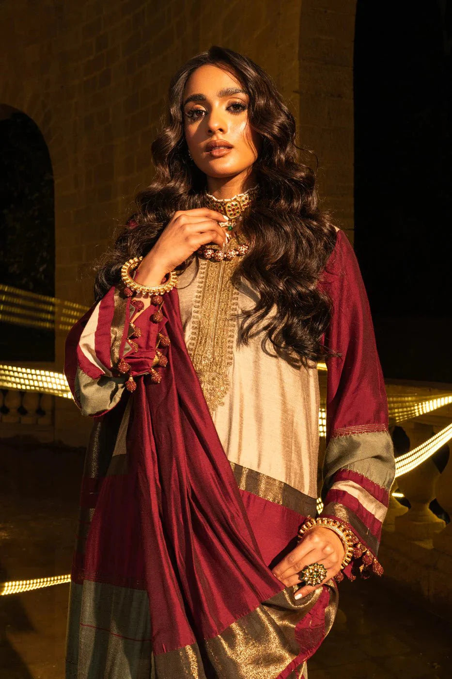 Alkaram | Spring Summer Festive 24 | Embroidered Yarn Dyed Beige by Alkaram - Designer Dress - Type: Ladies Clothes - Available at Libayah - 100% Original