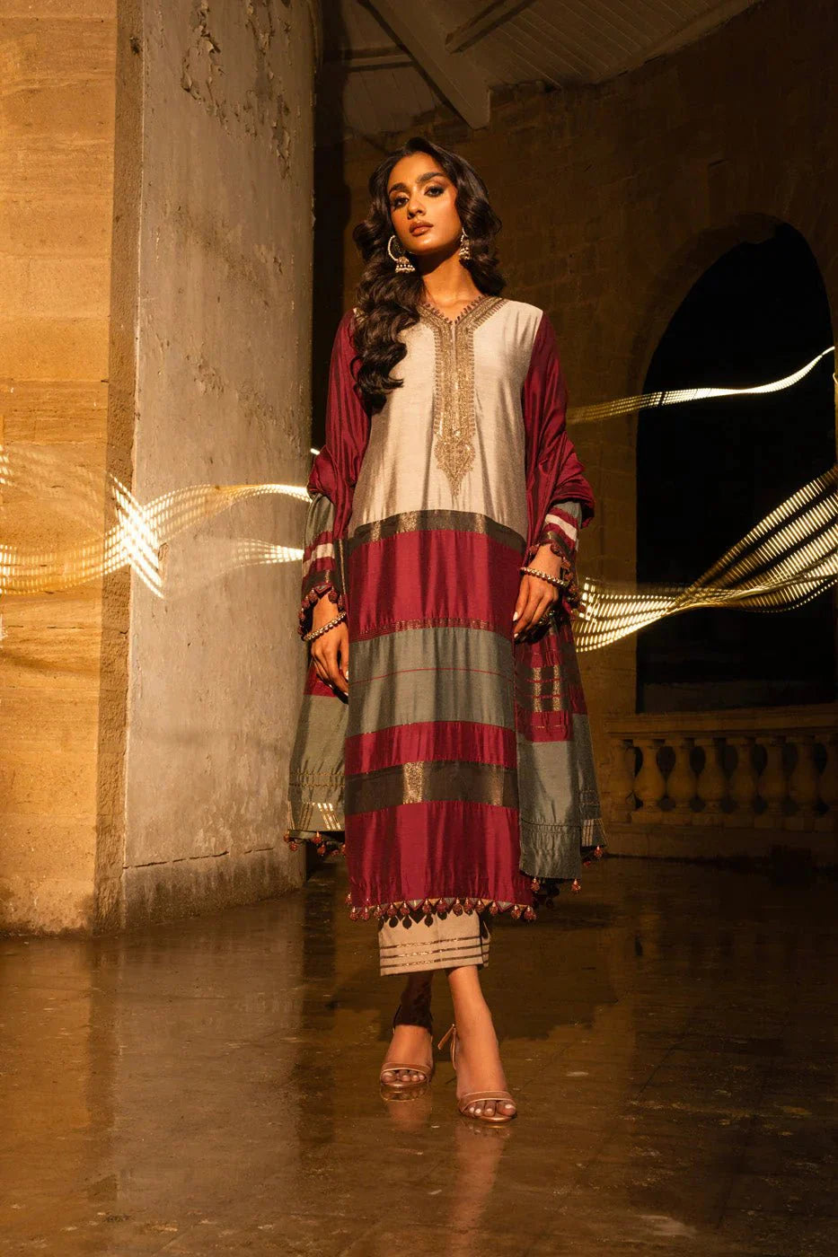 Alkaram | Spring Summer Festive 24 | Embroidered Yarn Dyed Beige by Alkaram - Designer Dress - Type: Ladies Clothes - Available at Libayah - 100% Original