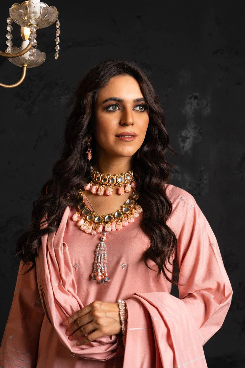Alkaram | Spring Summer Festive 24 | Embroidered Yarn Dyed Salmon Pink by Alkaram - Designer Dress - Type: Ladies Clothes - Available at Libayah - 100% Original