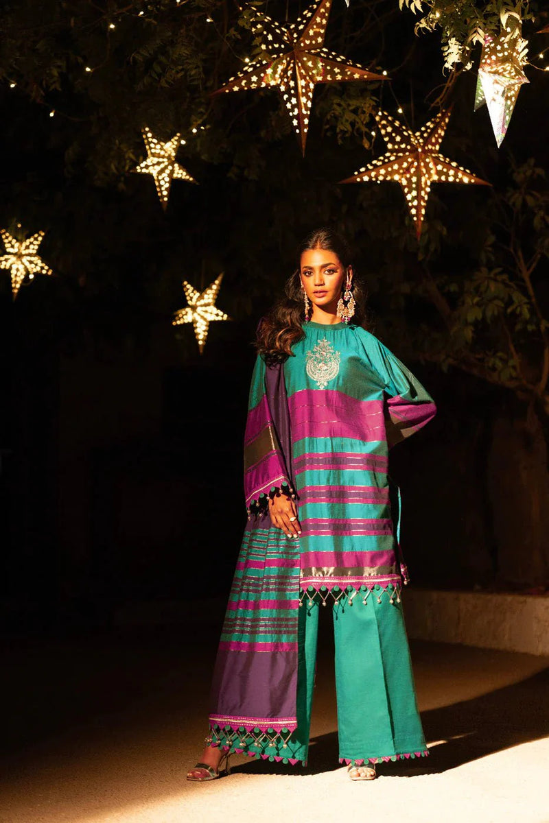 Alkaram | Spring Summer Festive 24 | Embroidered Yarn Dyed Teal by Alkaram - Designer Dress - Type: Ladies Clothes - Available at Libayah - 100% Original