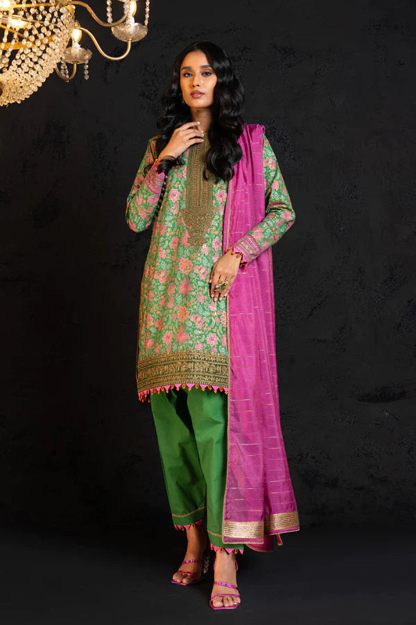 Alkaram | Spring Summer Festive 24 | Embroidered Dobby Green by Alkaram - Designer Dress - Type: Ladies Clothes - Available at Libayah - 100% Original