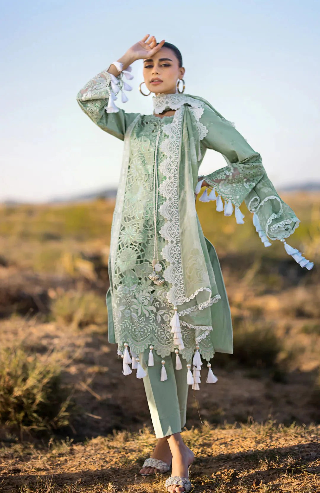 Alzohaib | Mahiymaan Luxury Lawn | MLL- Meadow Mint by Alzohaib - Designer Dress - Type: Ladies Clothes - Available at Libayah - 100% Original