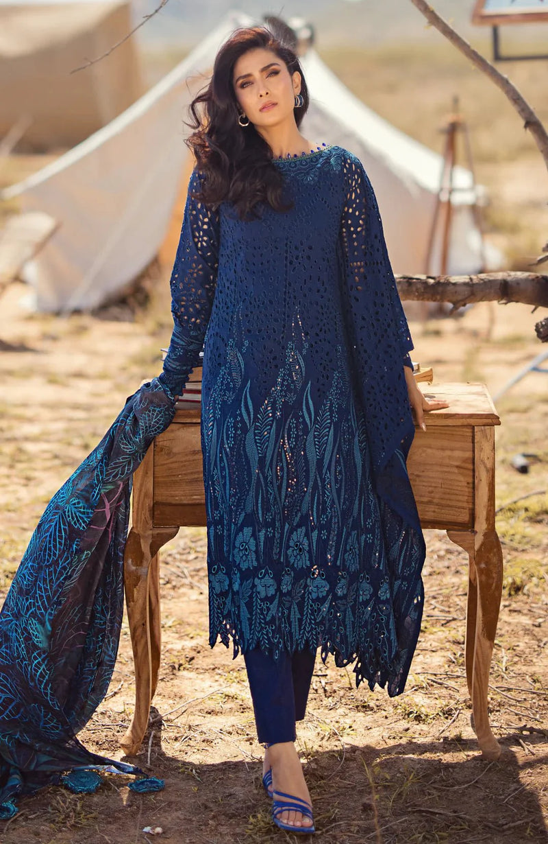 Alzohaib | Mahiymaan Luxury Lawn | MLL- Sapphire Shadow by Alzohaib - Designer Dress - Type: Ladies Clothes - Available at Libayah - 100% Original