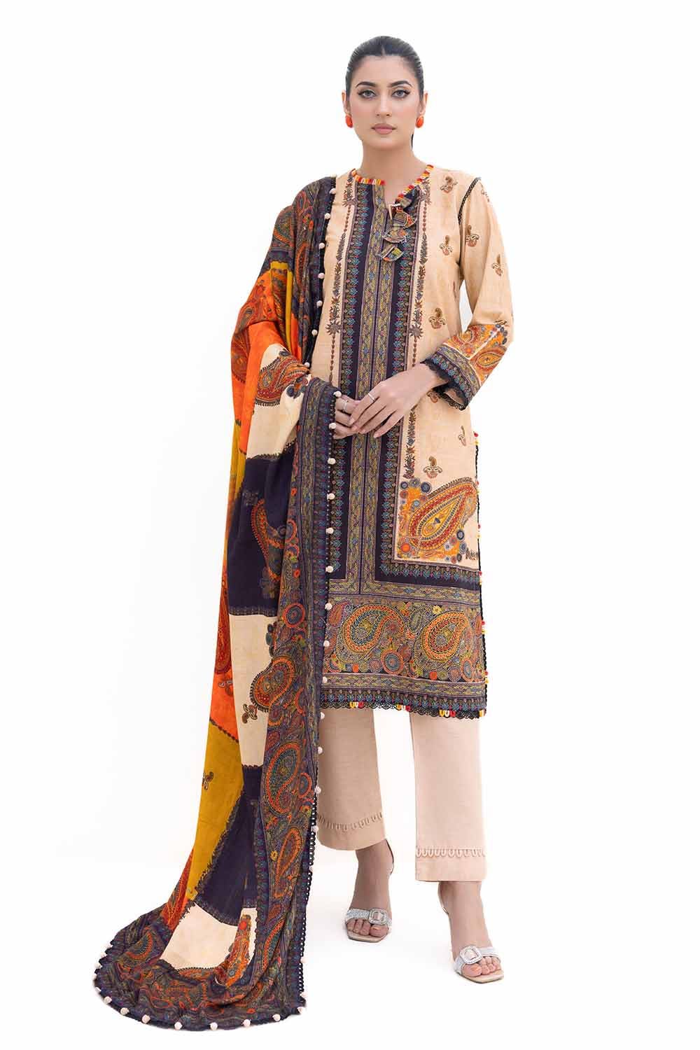 Gul Ahmed | Winter Collection 24 | Khaddar Suit with Printed Pashmina Dupatta AP-42031 by Gul Ahmed - Designer Dress - Type: Ladies Clothes - Available at Libayah - 100% Original