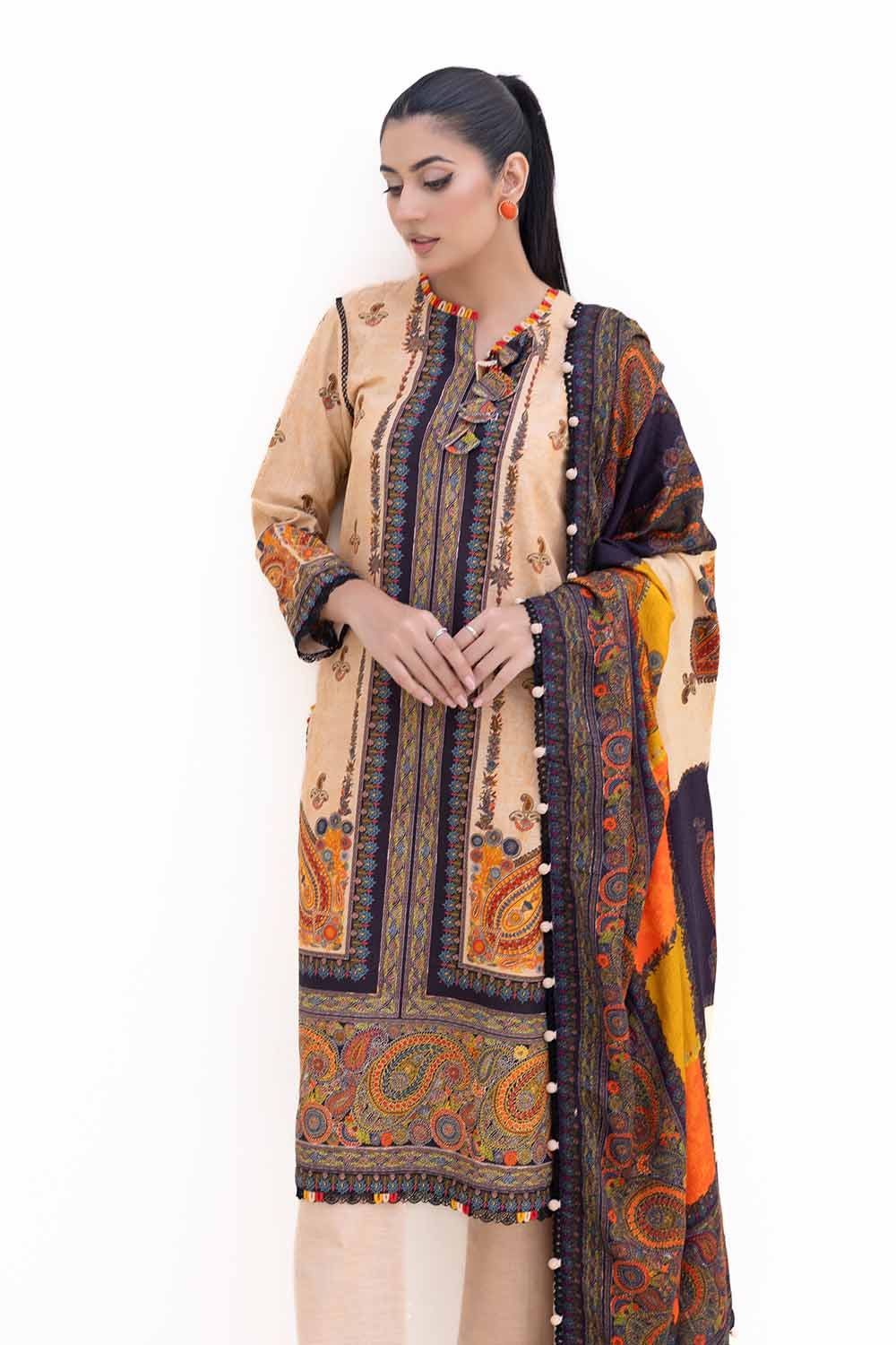 Gul Ahmed | Winter Collection 24 | Khaddar Suit with Printed Pashmina Dupatta AP-42031 by Gul Ahmed - Designer Dress - Type: Ladies Clothes - Available at Libayah - 100% Original