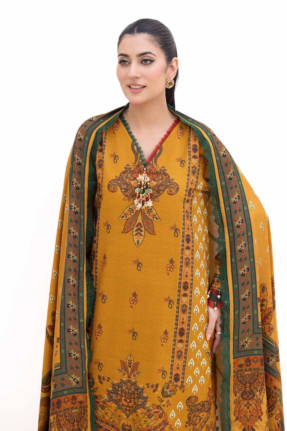 Gul Ahmed | Winter Collection 24 | Khaddar Suit with Printed Pashmina Dupatta AP-42037 by Gul Ahmed - Designer Dress - Type: Ladies Clothes - Available at Libayah - 100% Original