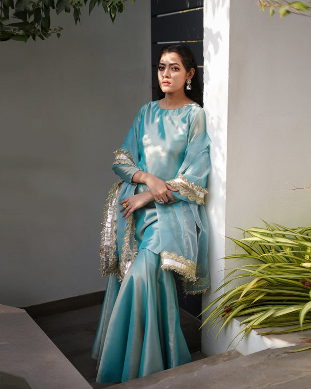 Zar | Gharara Formals | Aqua by Zar - Designer Dress - Type: Ladies Clothes - Available at Libayah - 100% Original