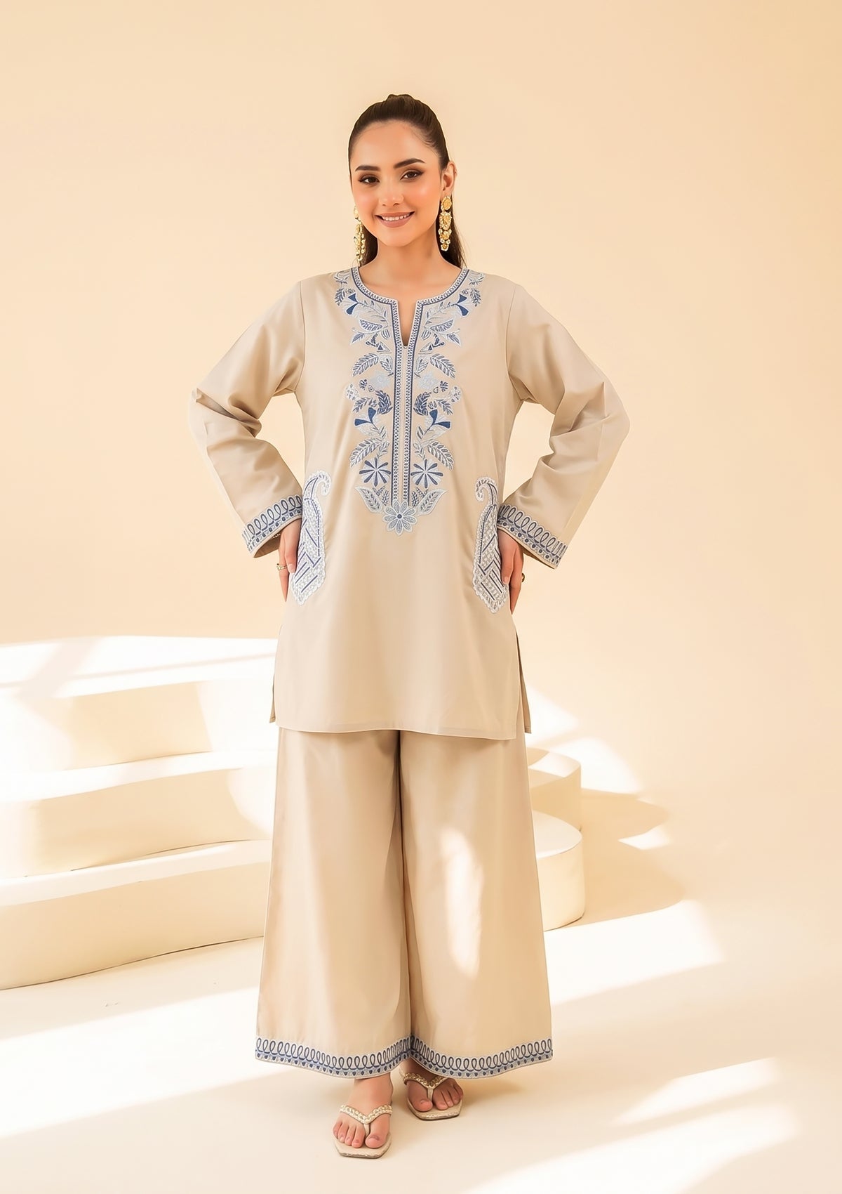 Faiza Faisal | FNF Cords Edit |BEIGE COBALT by Faiza Faisal - Designer Dress  - Type : Ladies Clothes - Available at Libayah - 100% Original 