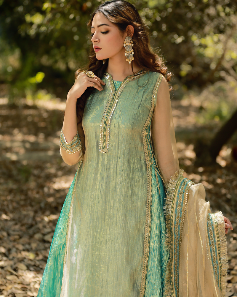 Zar | Formals Wear | Golden/Turquoise by Zar - Designer Dress - Type: Ladies Clothes - Available at Libayah - 100% Original