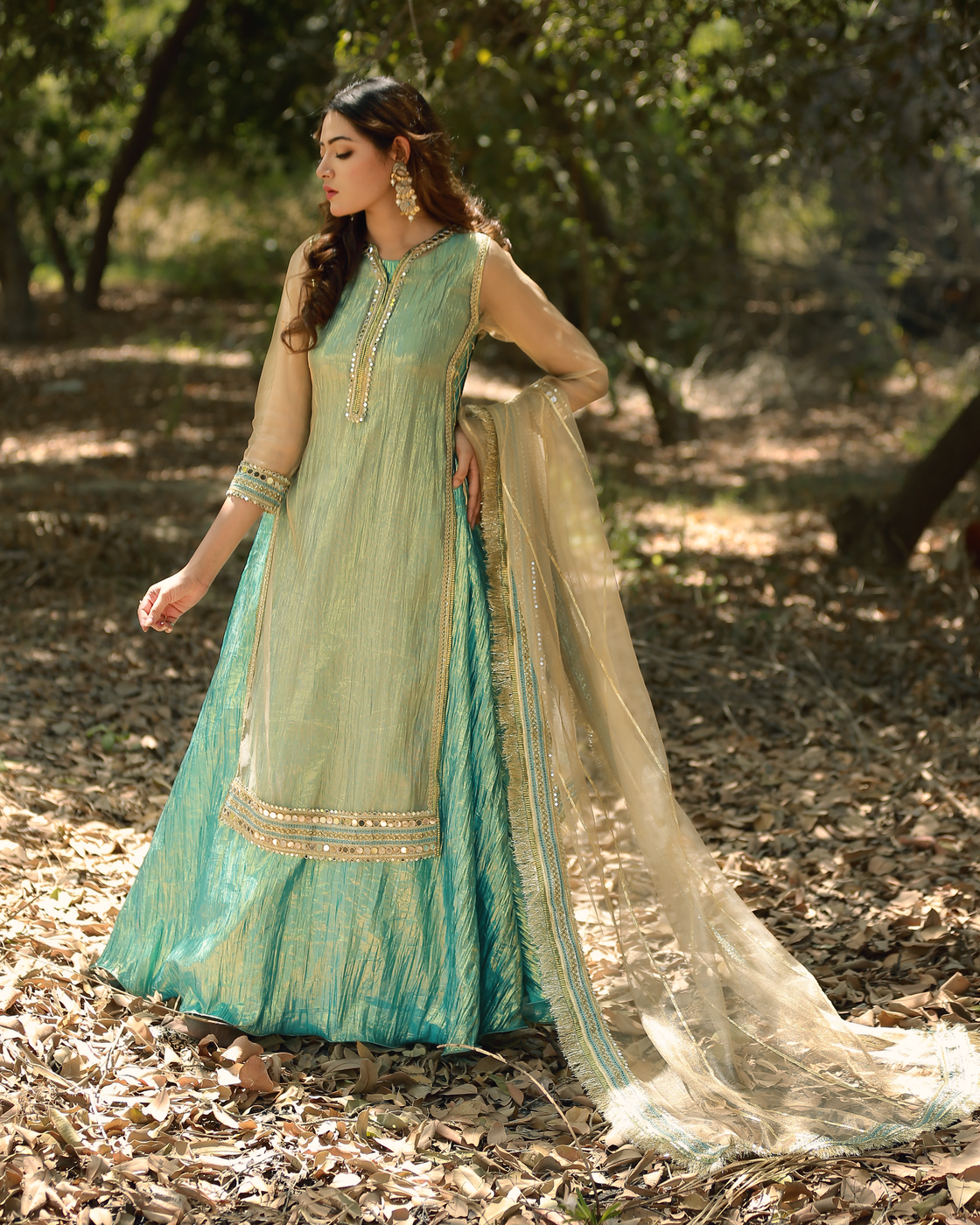 Zar | Formals Wear | Golden/Turquoise by Zar - Designer Dress - Type: Ladies Clothes - Available at Libayah - 100% Original