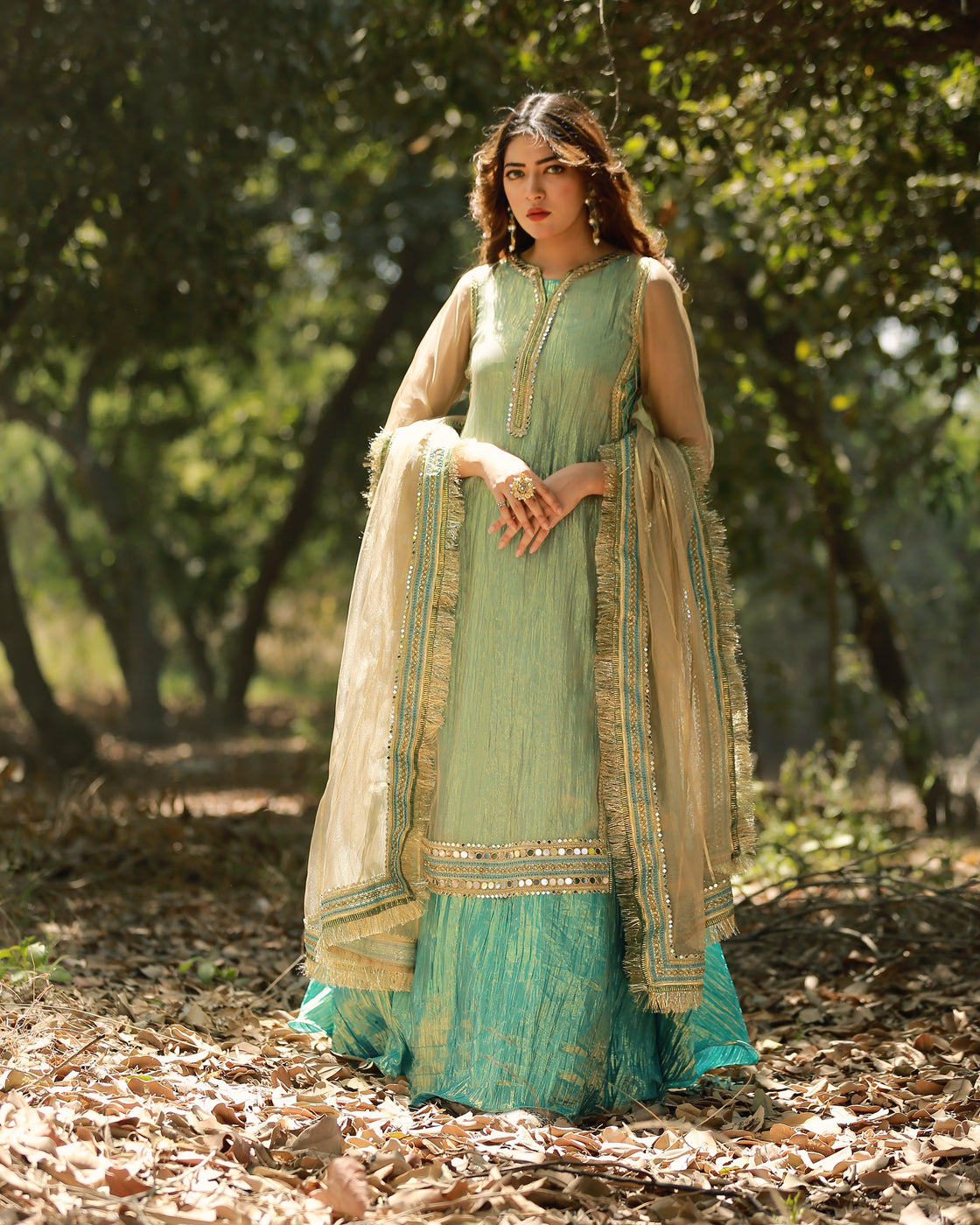 Zar | Formals Wear | Golden/Turquoise by Zar - Designer Dress - Type: Ladies Clothes - Available at Libayah - 100% Original