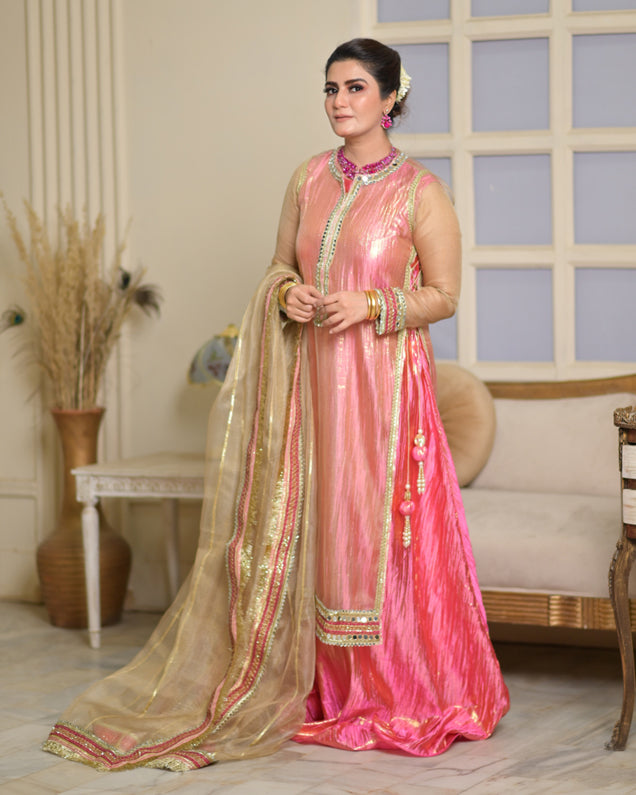 Zar | Formals Wear | Golden/Pink by Zar - Designer Dress - Type: Ladies Clothes - Available at Libayah - 100% Original