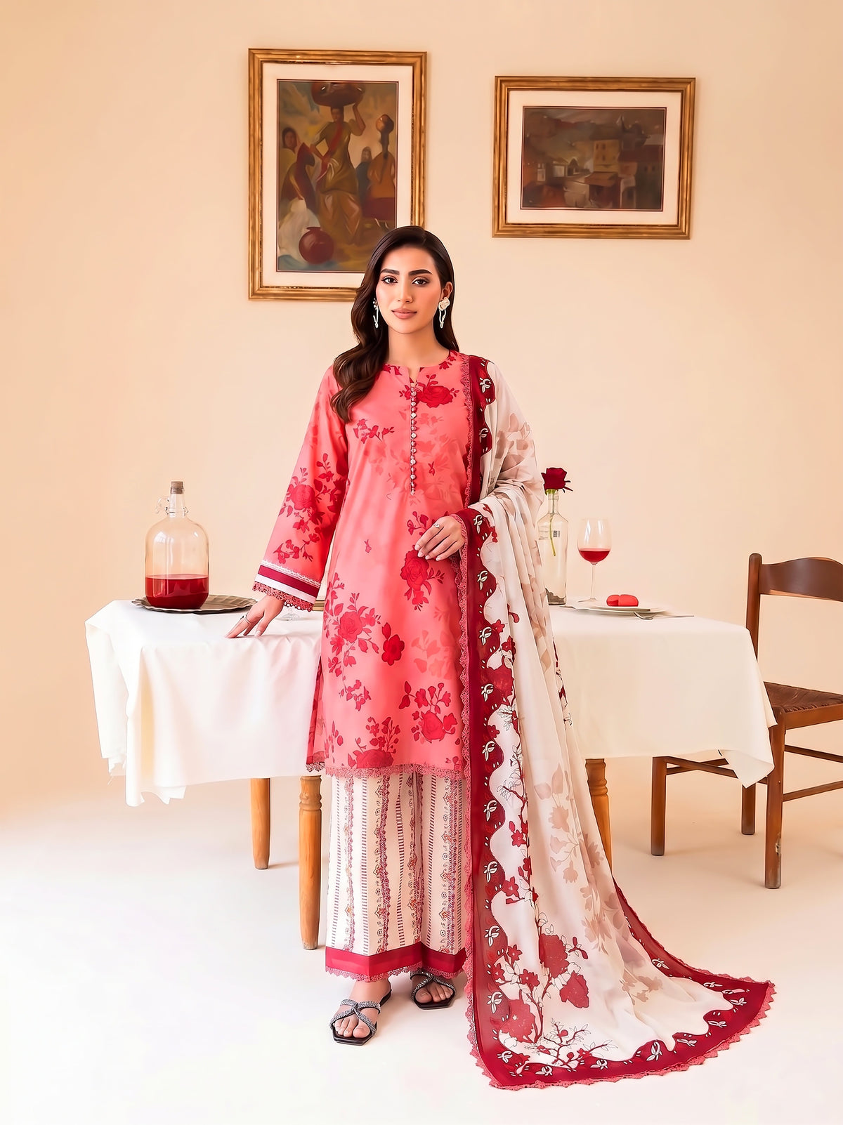 Faiza Faisal | FNF Printed Lawn | CORAL ROSE by Faiza Faisal - Designer Dress  - Type : Ladies Clothes - Available at Libayah - 100% Original 