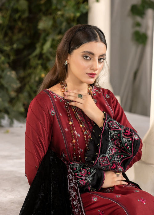 Meem | Winter Collection | MAROON (LINEN) by Meem - Designer Dress - Type: Ladies Clothes - Available at Libayah - 100% Original