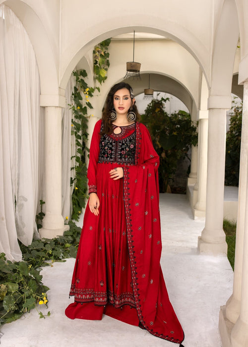 Meem | Winter Collection | RED (KARANDI) by Meem - Designer Dress - Type: Ladies Clothes - Available at Libayah - 100% Original