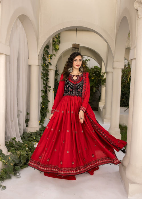 Meem | Winter Collection | RED (KARANDI) by Meem - Designer Dress - Type: Ladies Clothes - Available at Libayah - 100% Original