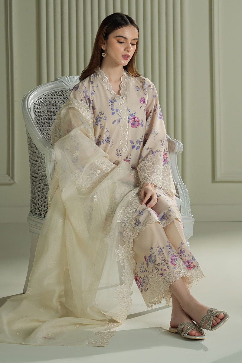 Mahnur | Twilight Luxury Lawn 25 | BLOOMING SAND by Cross Stitch - Designer Dress - Type: Ladies Clothes - Available at Libayah - 100% Original