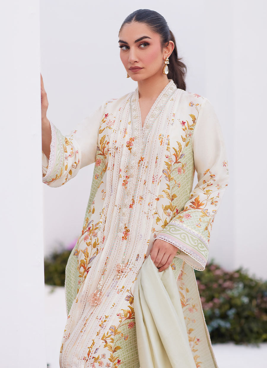 Farah Talib Aziz | Zaza Prints 24 | SAGE TRELLIS SHIRT AND DUPATTA by Farah Talib Aziz - Designer Dress - Type: Ladies Clothes - Available at Libayah - 100% Original