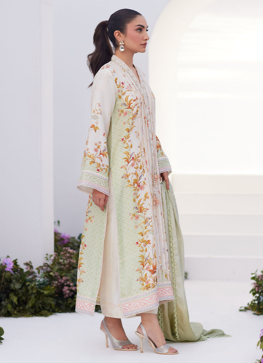 Farah Talib Aziz | Zaza Prints 24 | SAGE TRELLIS SHIRT AND DUPATTA by Farah Talib Aziz - Designer Dress - Type: Ladies Clothes - Available at Libayah - 100% Original