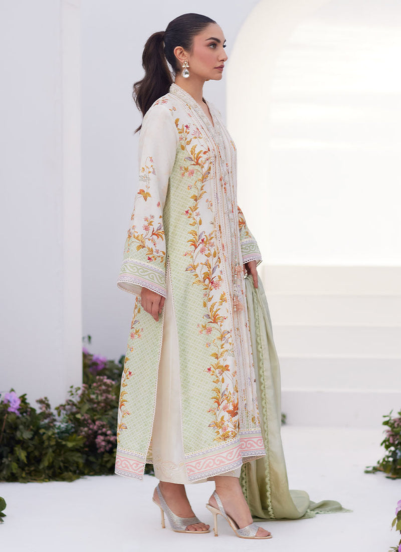 Farah Talib Aziz | Zaza Prints 24 | SAGE TRELLIS SHIRT AND DUPATTA by Farah Talib Aziz - Designer Dress - Type: Ladies Clothes - Available at Libayah - 100% Original