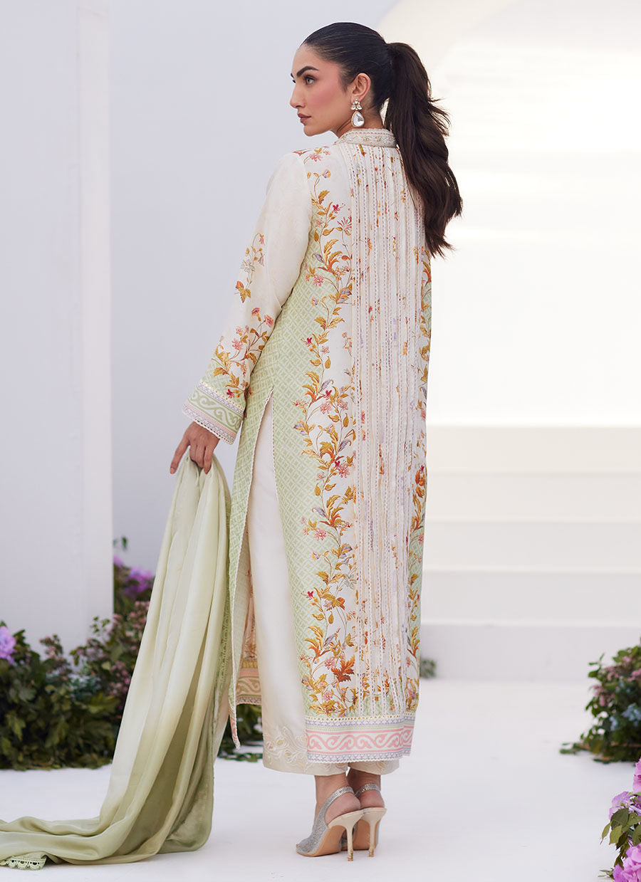 Farah Talib Aziz | Zaza Prints 24 | SAGE TRELLIS SHIRT AND DUPATTA by Farah Talib Aziz - Designer Dress - Type: Ladies Clothes - Available at Libayah - 100% Original
