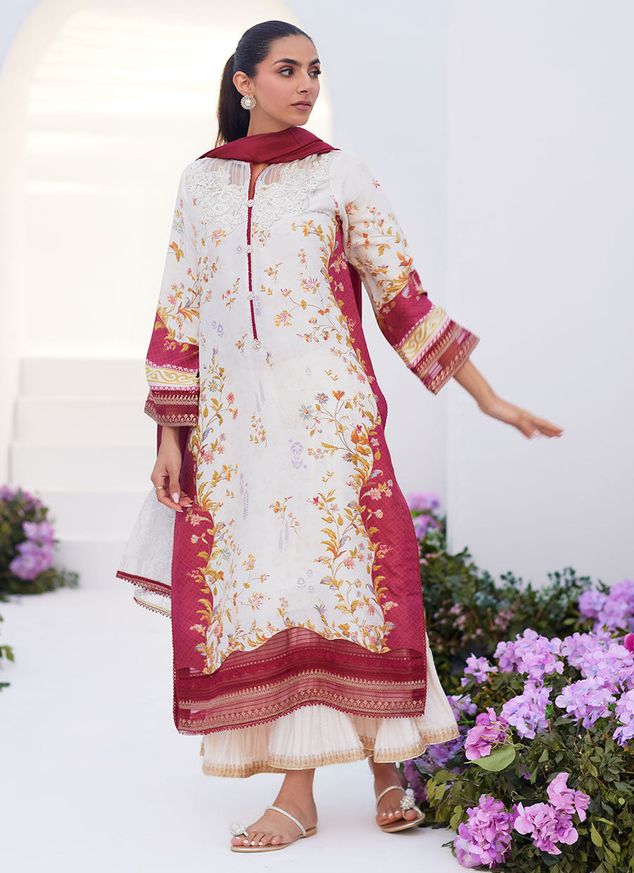Farah Talib Aziz | Zaza Prints 24 | SANGRIA TRELLIS SHIRT AND DUPATTA by Farah Talib Aziz - Designer Dress - Type: Ladies Clothes - Available at Libayah - 100% Original